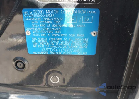 2007 Suzuki Grand Vitara из США, поврежденный, VIN JS3TD941174202326